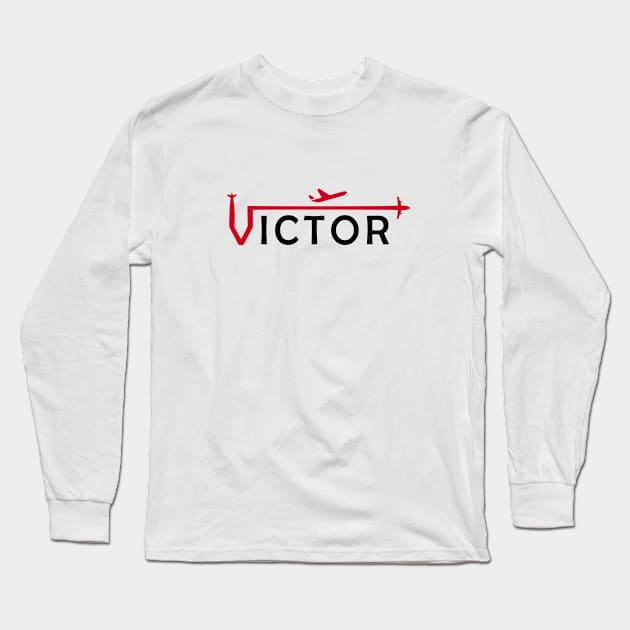 VICTOR Aviation Phonetic Alphabet Pilot Airplane Long Sleeve T-Shirt by For HerHim